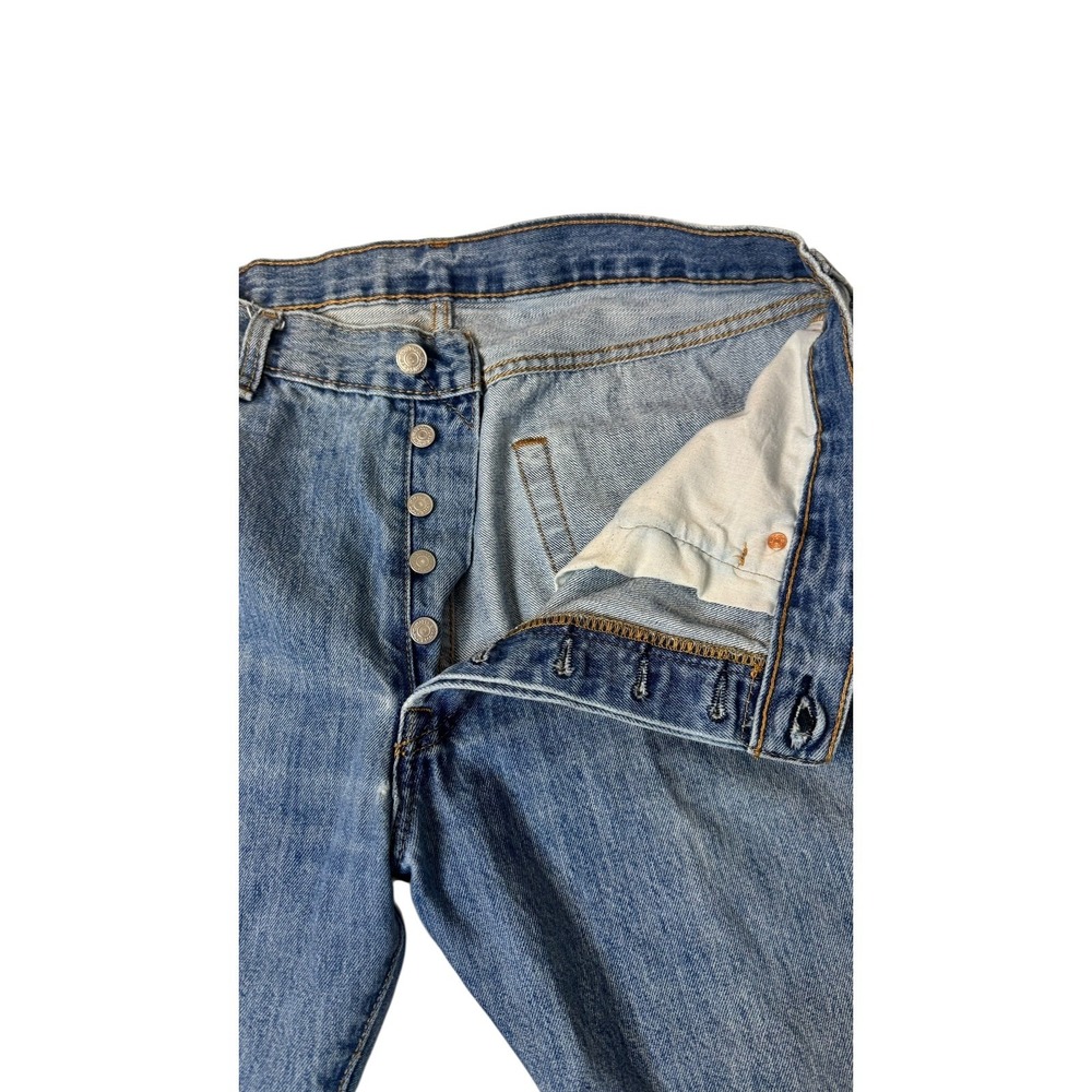 Levi's 501 Mens Jeans Button Fly Blue Work Straight Leg W36 L34 Actual W35 x L32 - Picture 3 of 9